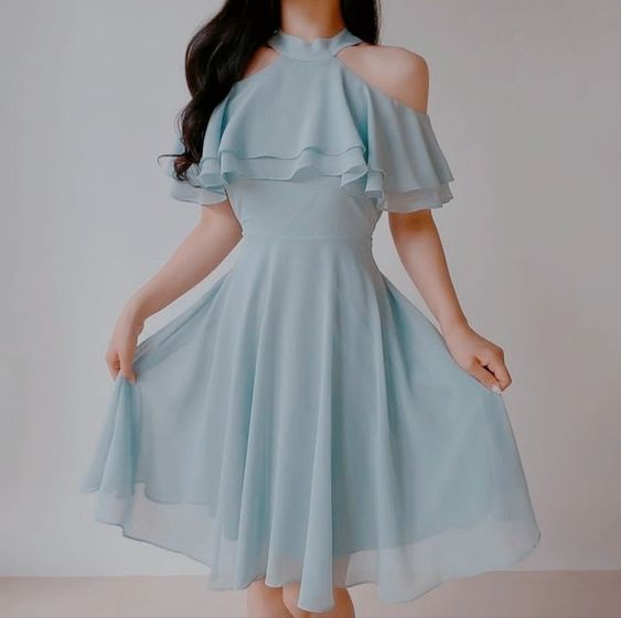 Dreamy flowy halter neck dress Homecoming Dress Party Dress fg5393