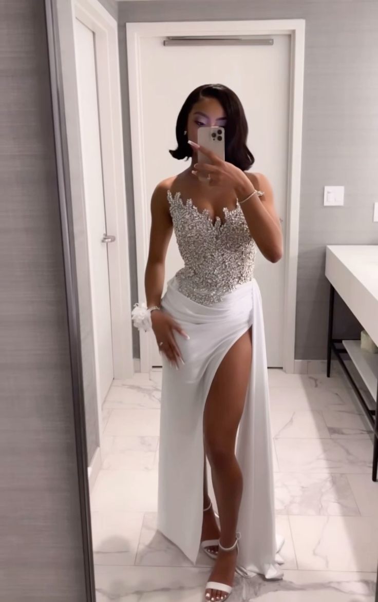 Gorgeous Long White A-line Prom Dress With Slit fg6776