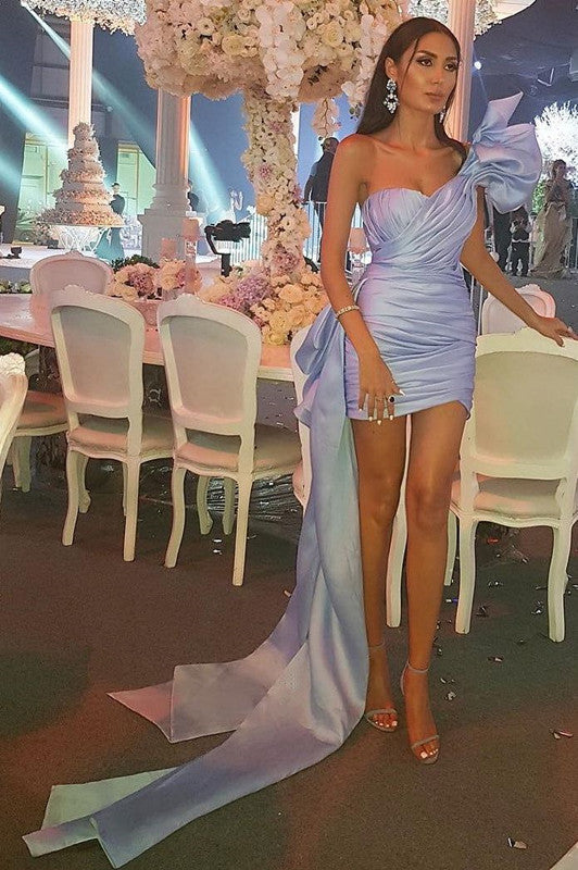 Short Sweetheart Sky blue Pleats One-shoulder Homecoming Dress fg5910