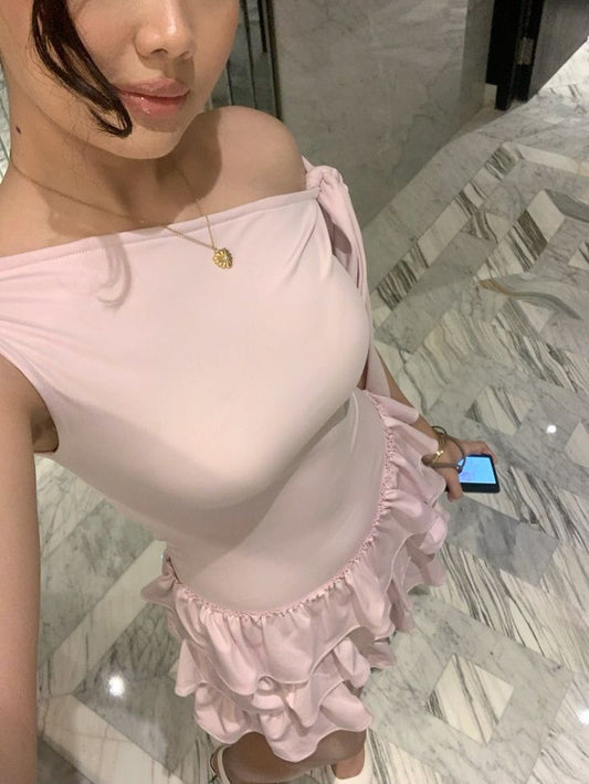 Pink Ruffles Birthday Outfit Short Evening Dress Short Party Dress Cocktail Dresses   fg8052