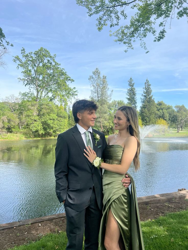 Strapless Green Satin Long Prom Dress With Slit fg6646