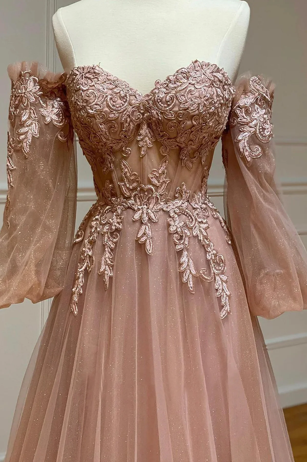 A-line Pink Sweetheart Prom Dress Party Dress, Off Shoulder Long Party Dress fg8744