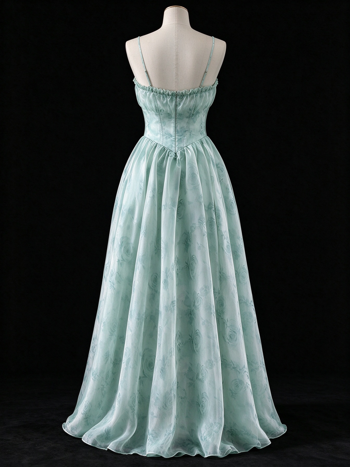 Sage Green Floral Spaghetti Strap Corset Long Evening Gown fg9097