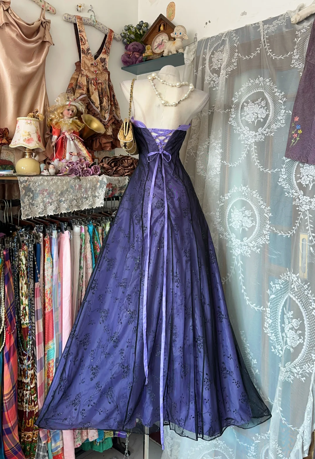 Elegant Strapless Lace Long Birthday Prom Dress Purple Evening Dress fg8750
