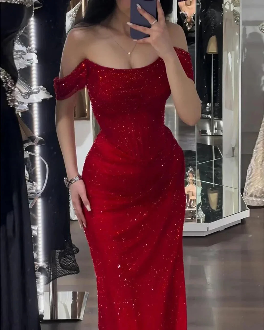 Mermaid Red Off The Shoulder Long Prom Formal Dress fg5943