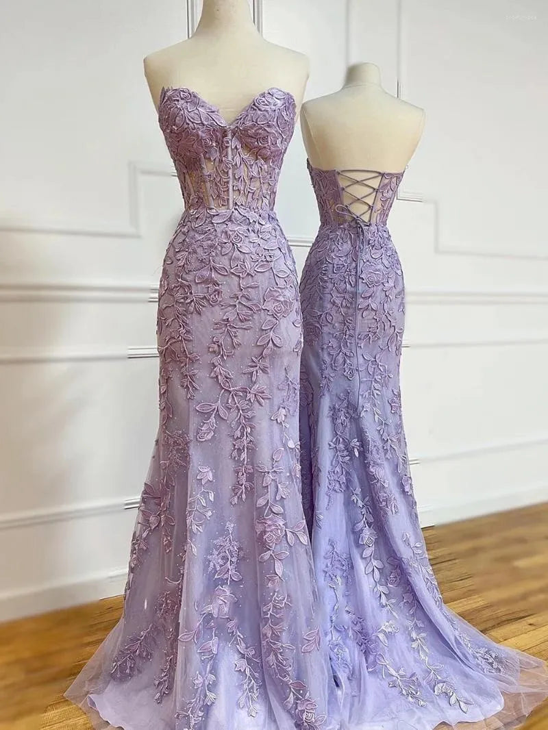 Lace Mermaid Dress Long Sweetheart Formal Evening Lace Up Back Party Dress fg7254