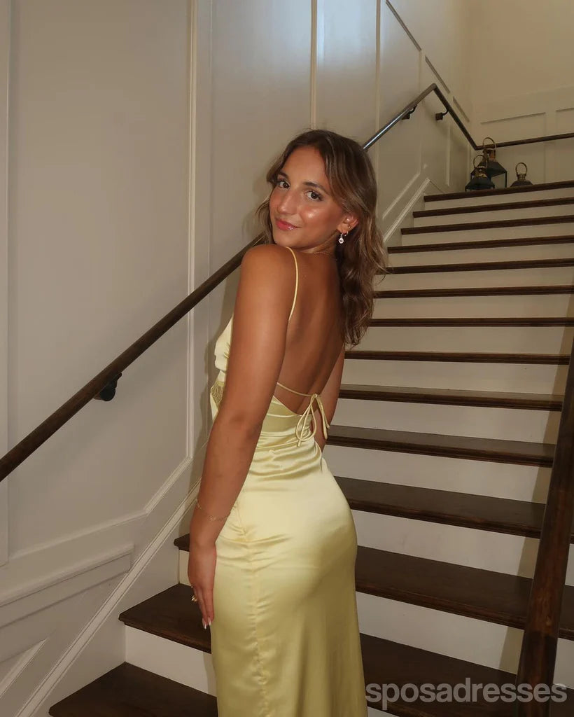 Sexy Yellow Mermaid Spaghetti Straps Long Party Prom Dresses Ideas,Evening Gowns fg6983
