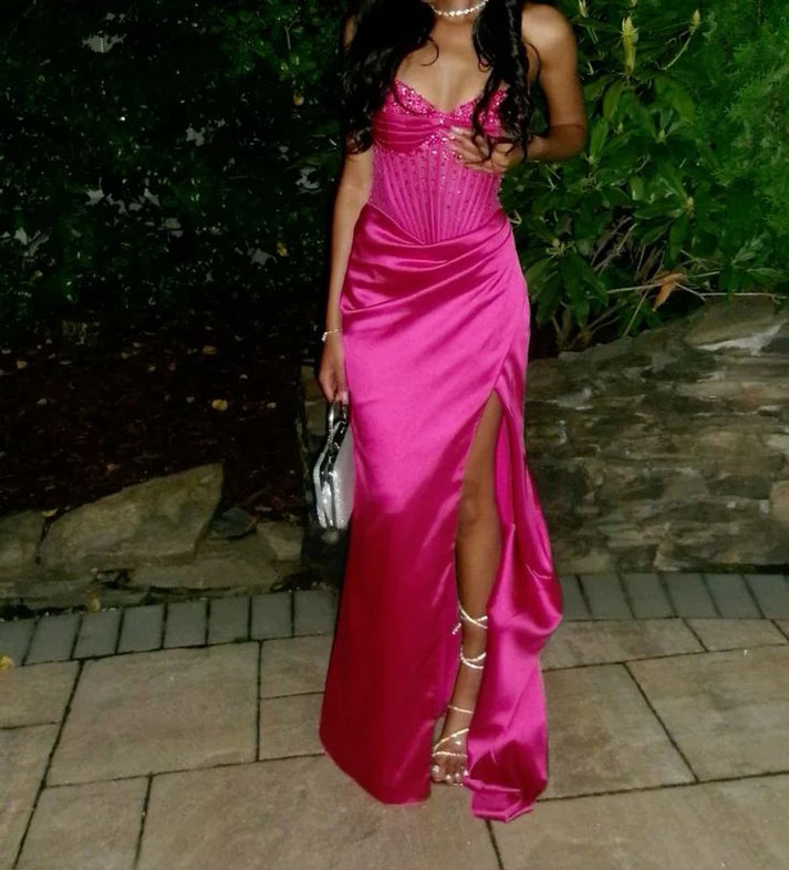 Fuchsia Sweetheart Prom Dress Mermaid Long Split Gown fg6504