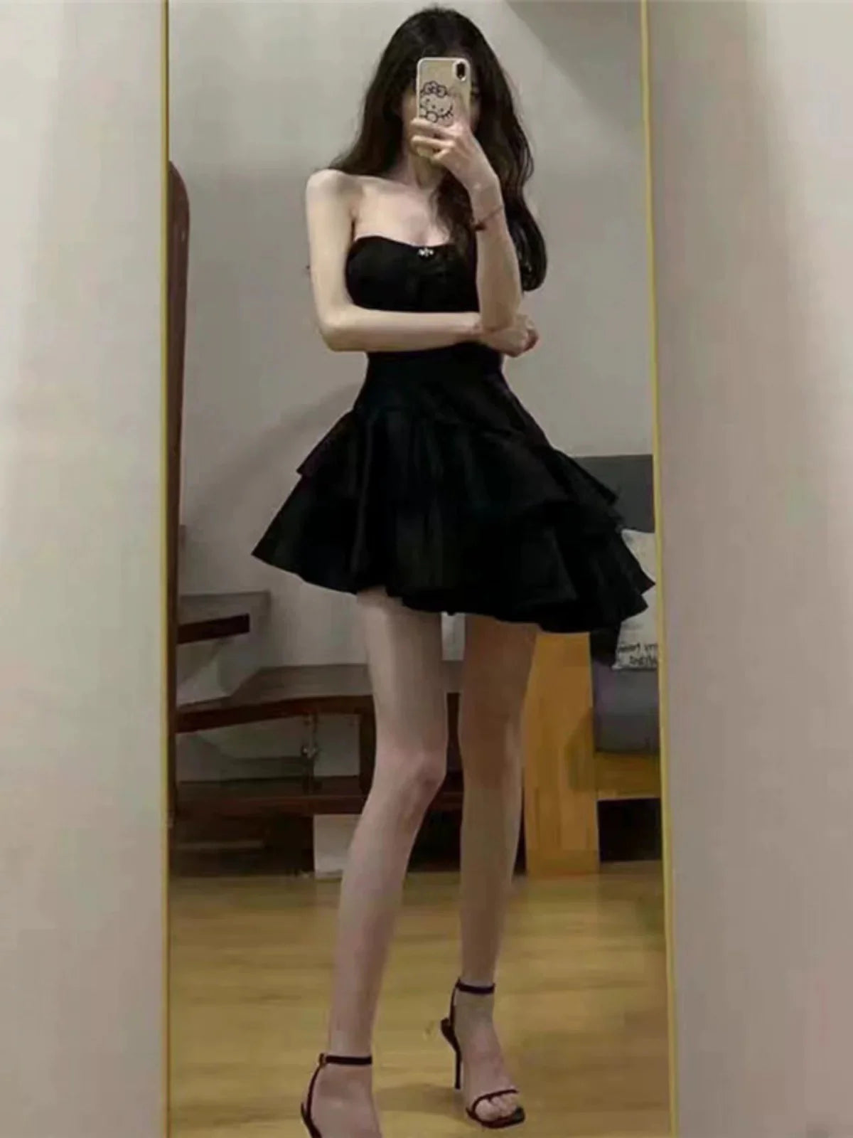 Strapless Black Satin Homecoming Dress 21st Birthday Outfit fg7120