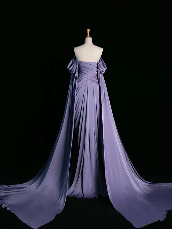 Elegant Purple Satin Prom Dress, Draped Bodice Formal Party Dress fg3961
