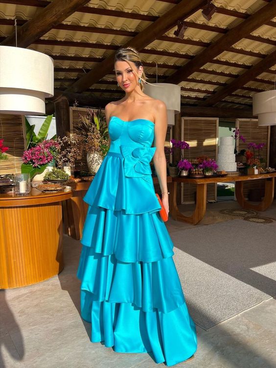 Langes Satin-Ballkleid, trägerloses Abendkleid fg4811