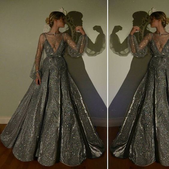 Elegant Jewel Long Sleeve Ball Gown,Cheap Prom Dresses fg4950