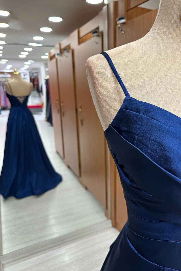 Pleated Straps Cut-Out Satin Long Prom Dress fg4855