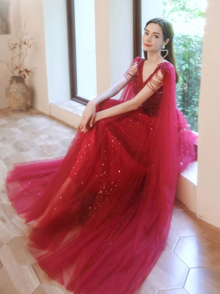 V Neck Tulle Lace Beads Long Prom Dress, Evening Dress fg5210