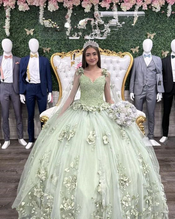 Light Green Ball Gown Quinceanera Dresses High Quality 15 Party Dresses 3D Flower Princess Quinceanera Dresses fg4353