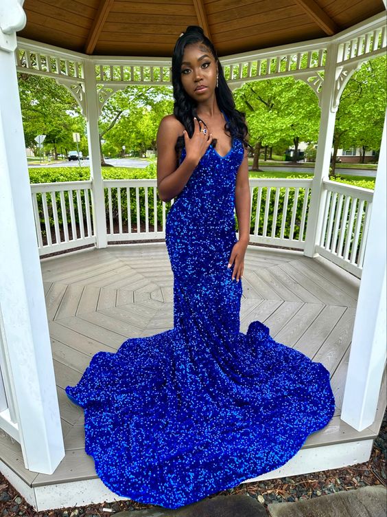 Royal Blue Sequin Long Mermaid Prom Dress fg5141