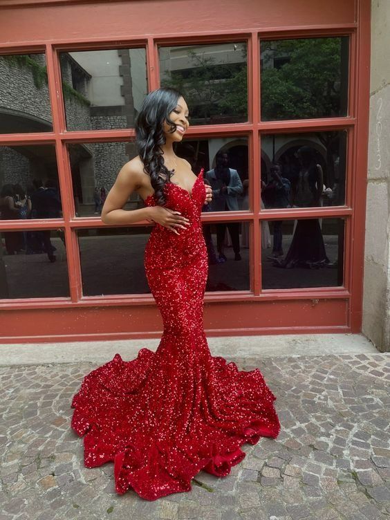 Long Red Prom Dresses Glitter Sequin Mermaid Evening Dress fg4771