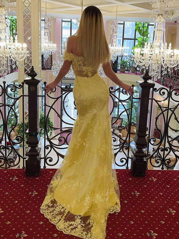 Mermaid Lace Applique Off-the-Shoulder Sleeveless Sweep/Brush Train Dresses fg4585