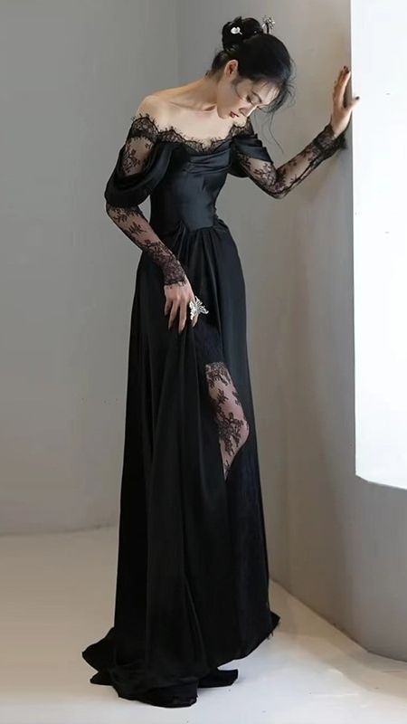 Charming Satin Lace Long Prom Dress Wedding Dress fg5055
