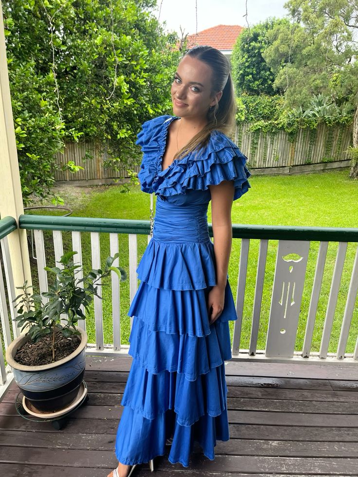 Elegant Blue Evening Dress, Tiered Prom Outfit fg5424