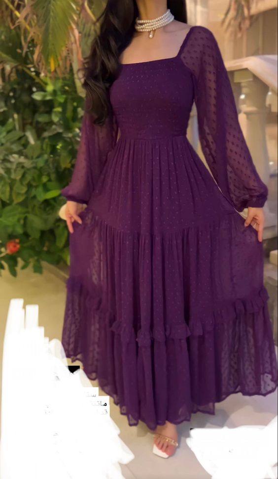 Elegant Formal Purple Evening Dress Polka Dots Prom Gown fg4401