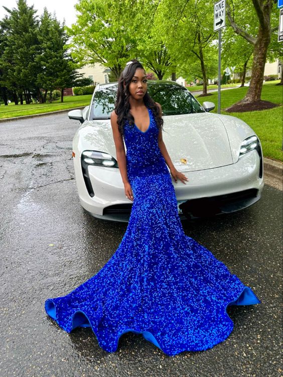 Royal Blue Sequin Long Mermaid Prom Dress fg5141