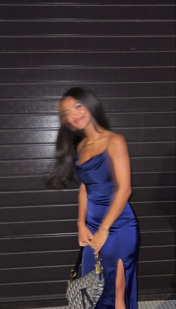 Blue Prom Dress, Evening Dress with Slit fg5303