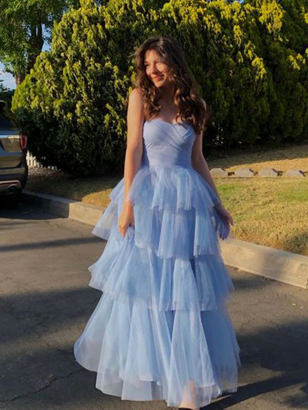 Popular Blue A-line Sweetheart Maxi Long Party Prom Dresses,Evening Dress fg4974