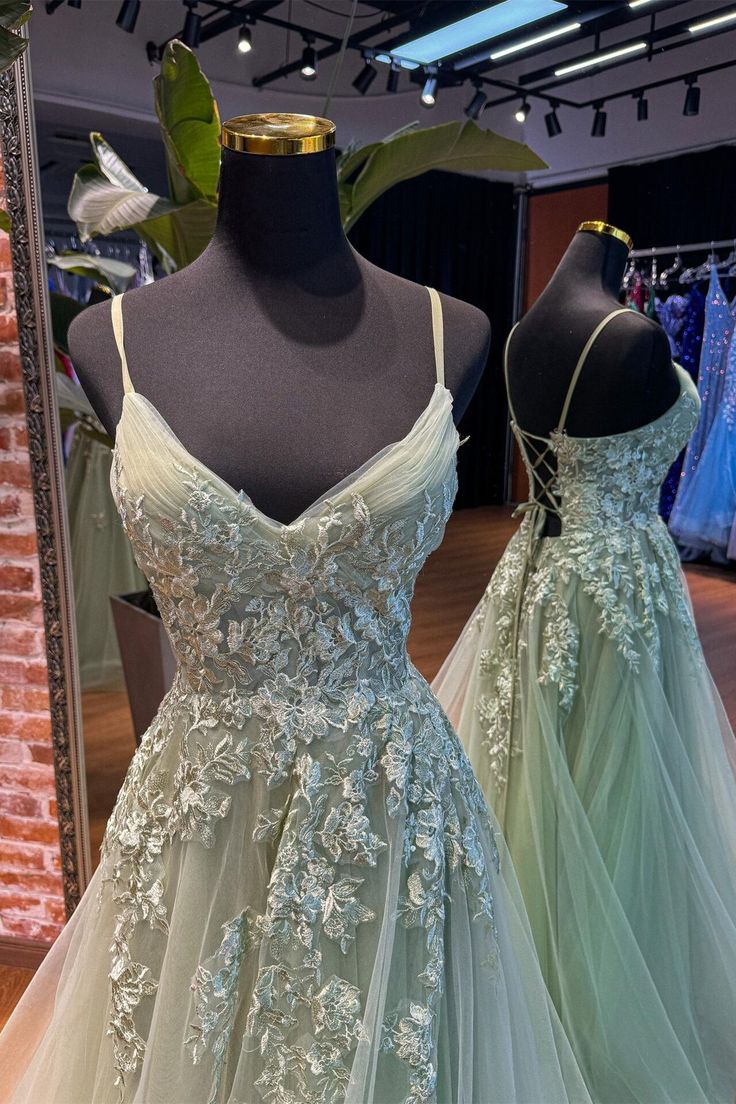 Straps Appliques Tulle Long Formal Dress Long Prom Dress fg5015