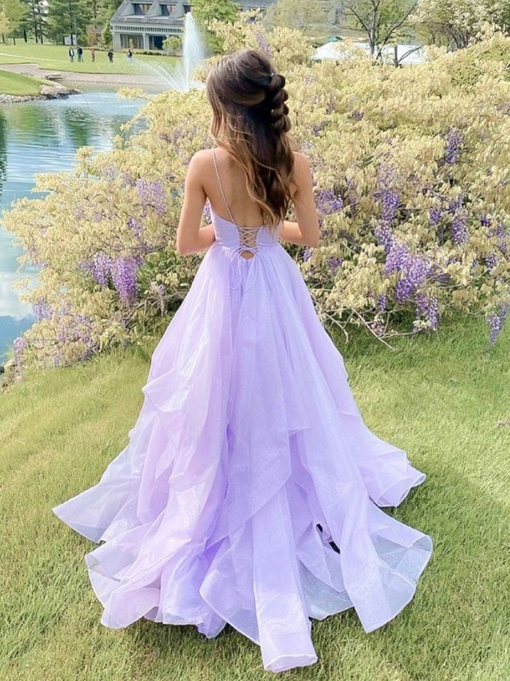 Purple V Neck Tulle Long Prom Dress Purple Evening Dress fg4772
