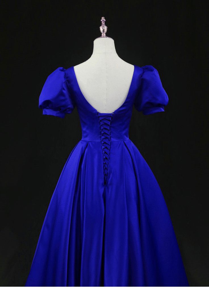 Satin Tea Length Wedding Party Dress, Blue Prom Homecoming Dress fg5230