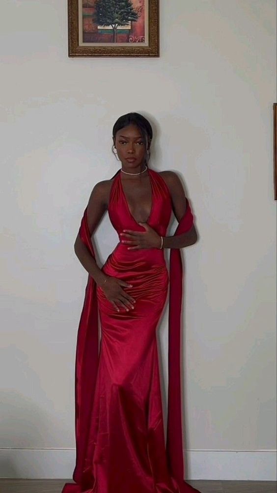 Sexy Mermaid Red V neckline Prom Dress 22th Birthday Outfits fg5185