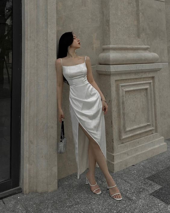 White Spaghetti Strap Slit Women Dresses 2024 New Elegant Party Evening Dresses fg4583