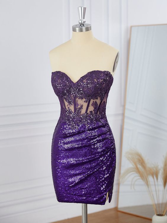 Sheath Sequins Sweetheart Appliques Lace Corset Short/Mini Dress Homecoming Dresses fg5287