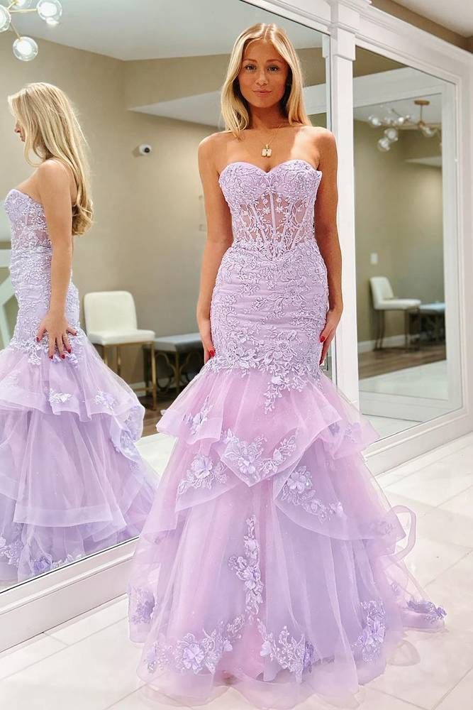 Lace Applique Ruffle Beaded Mermaid Prom Dress fg5133