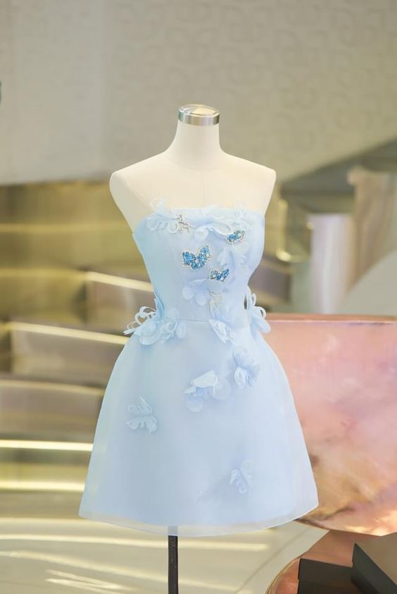 Blue Homecoming Dress, Blue Short Prom Dress fg5024