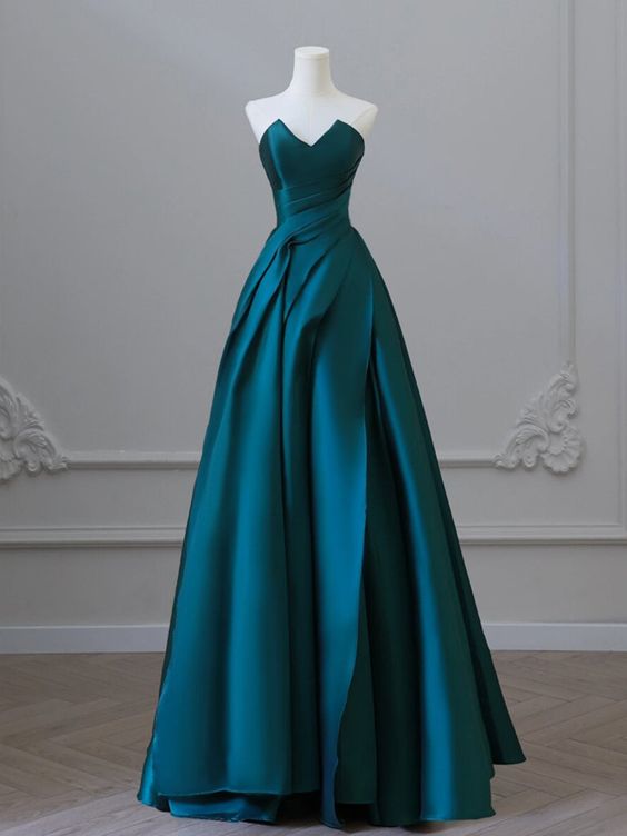 A-Line Satin Green Long Prom Dress, Green Satin Long Formal Dress fg5047
