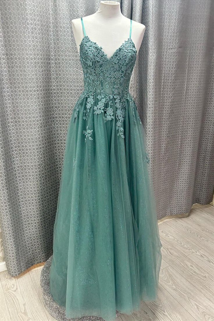 Straps Lace Appliques Long Prom Dress fg4886