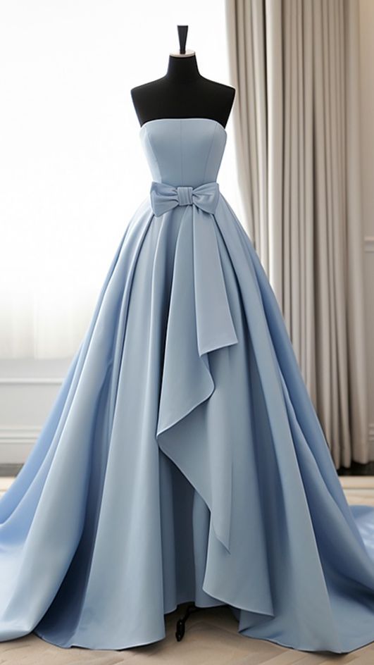 Simple A-Line Satin Blue Long Prom Dress, Blue Long Evening Dress fg5246