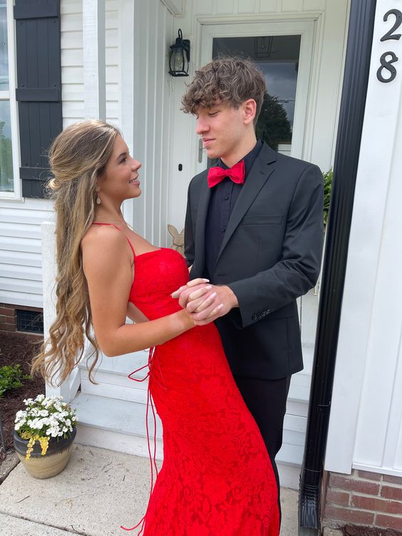 Red Elegant Dress Women Long Prom Dress Mermaid Lace Long Prom Dress fg4906