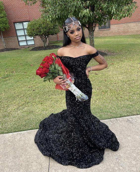 Elegant Black Sequins Mermaid Prom Dress,Black Formal Gown fg5257
