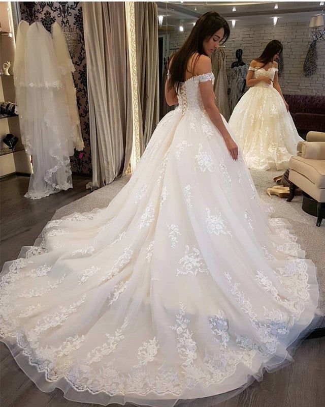 Lace Embroidery Sweetheart Off-The-Shoulder Wedding Dresses Ball Gowns fg4510