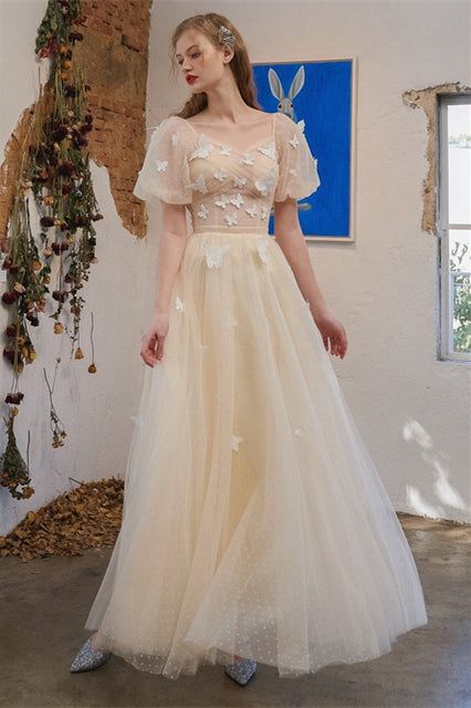 Champagne and White Butterfly Party Dress Bridesmaid Dress fg5004