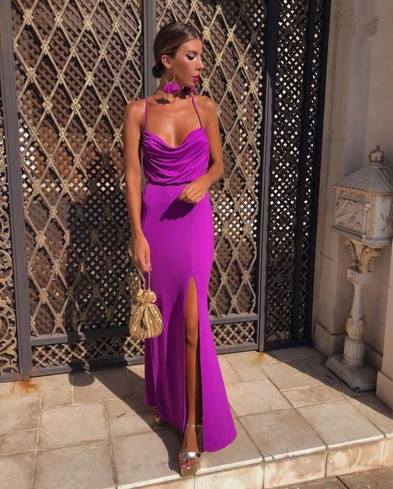 Sexy Backless Satin Mermaid Evening Dress Spaghetti Straps Side Slit Stretchy Prom Dress fg5172