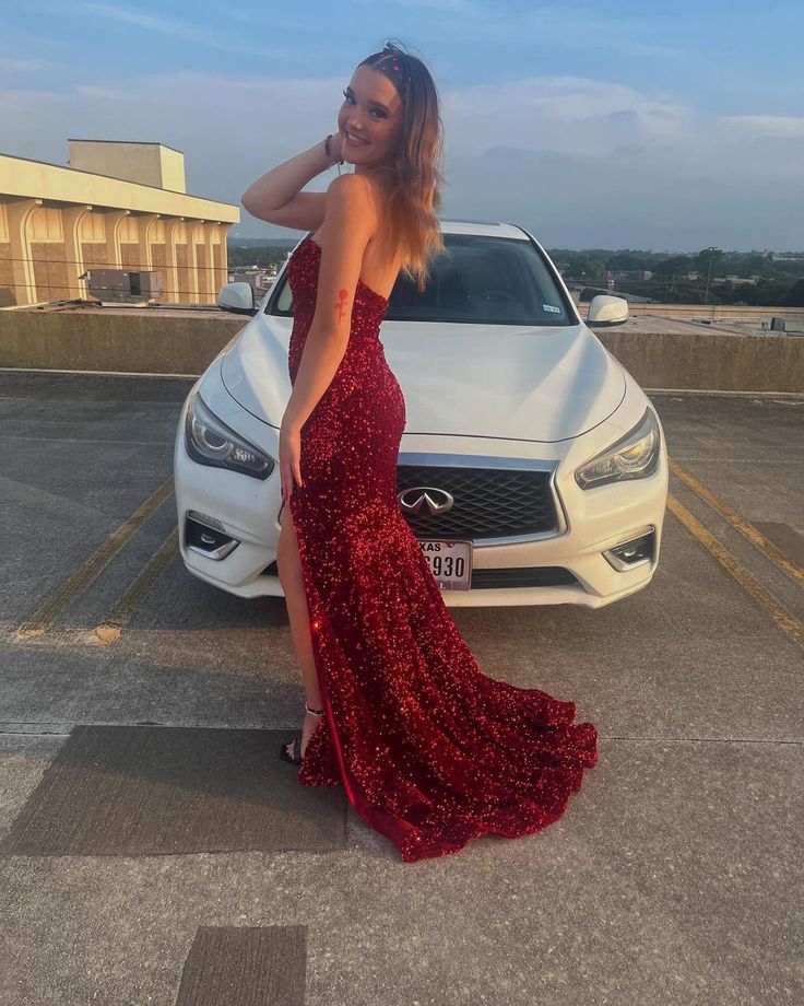 Mermaid Sweetheart Dark Red Long Prom Dresses with Slit fg4695