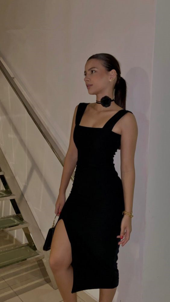 Black Party Prom Dress with Slit fg4603