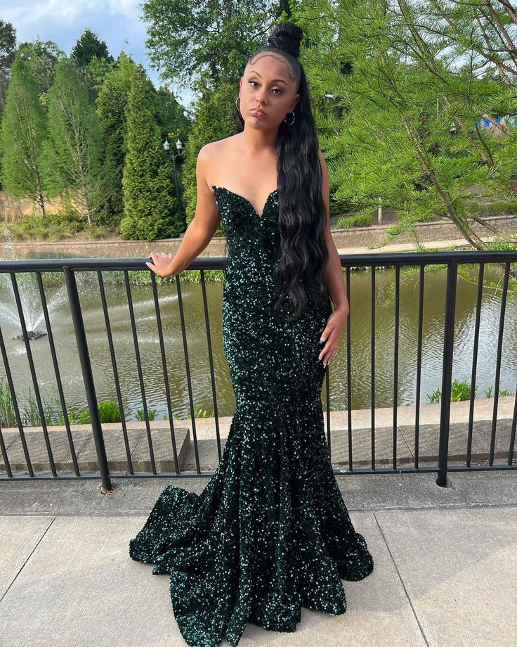 Sparkly Dark Green Sequins Mermaid Long Prom Dresses fg5258