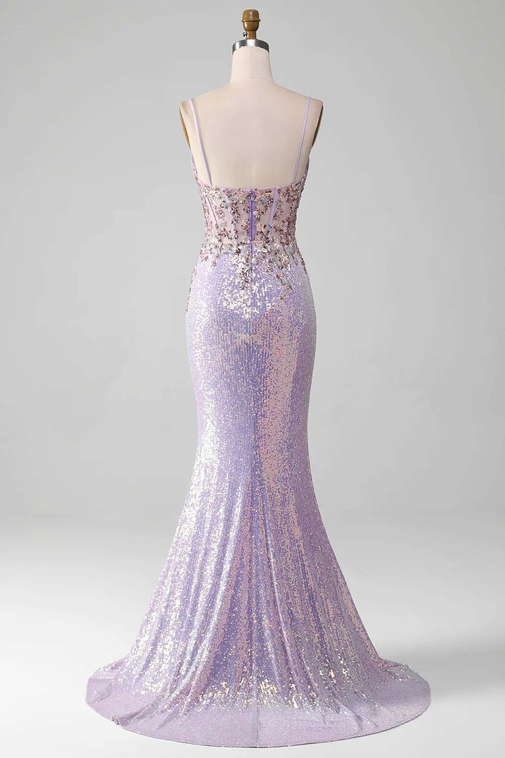 Women Spaghetti Straps Purple Prom Dress, Mermaid Evening Gown with Slit, Handmade Sparkle Party Dress, Custom Formal Evening Dress fg5034