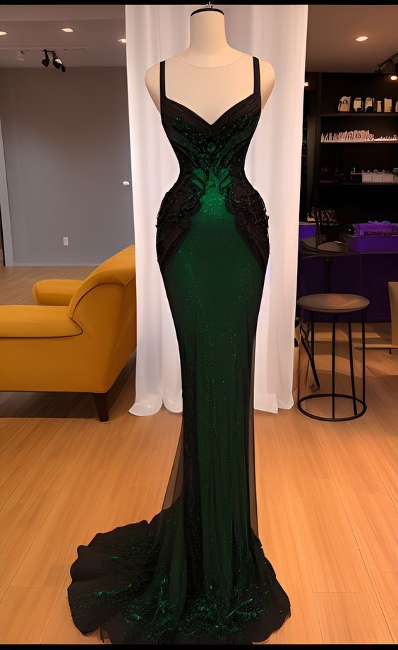 Sexy Mermaid Sequin Long Dark Green Lace Prom Dress Formal Dress fg5117