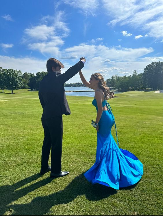 Mermaid Spaghetti Straps Long Blue Party Prom Dresses, Evening Dress fg4977